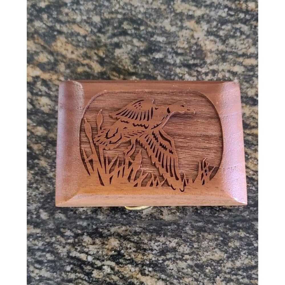 GORGEOUS WOODEN Duck BELT BUCKLE VTG. 1970'S Engraved Handmade